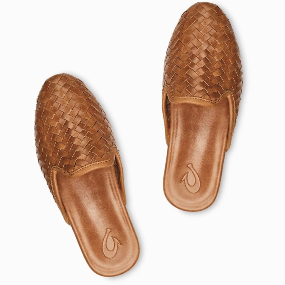 OluKai Mi’i Woven Leather Mules in Tan - Picture 2 of 16